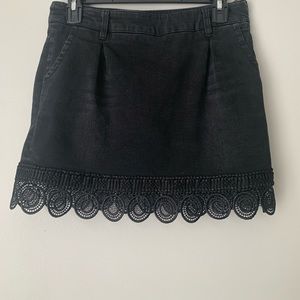Y2K Burnout Black Denim skirt with circle lace trim size medium